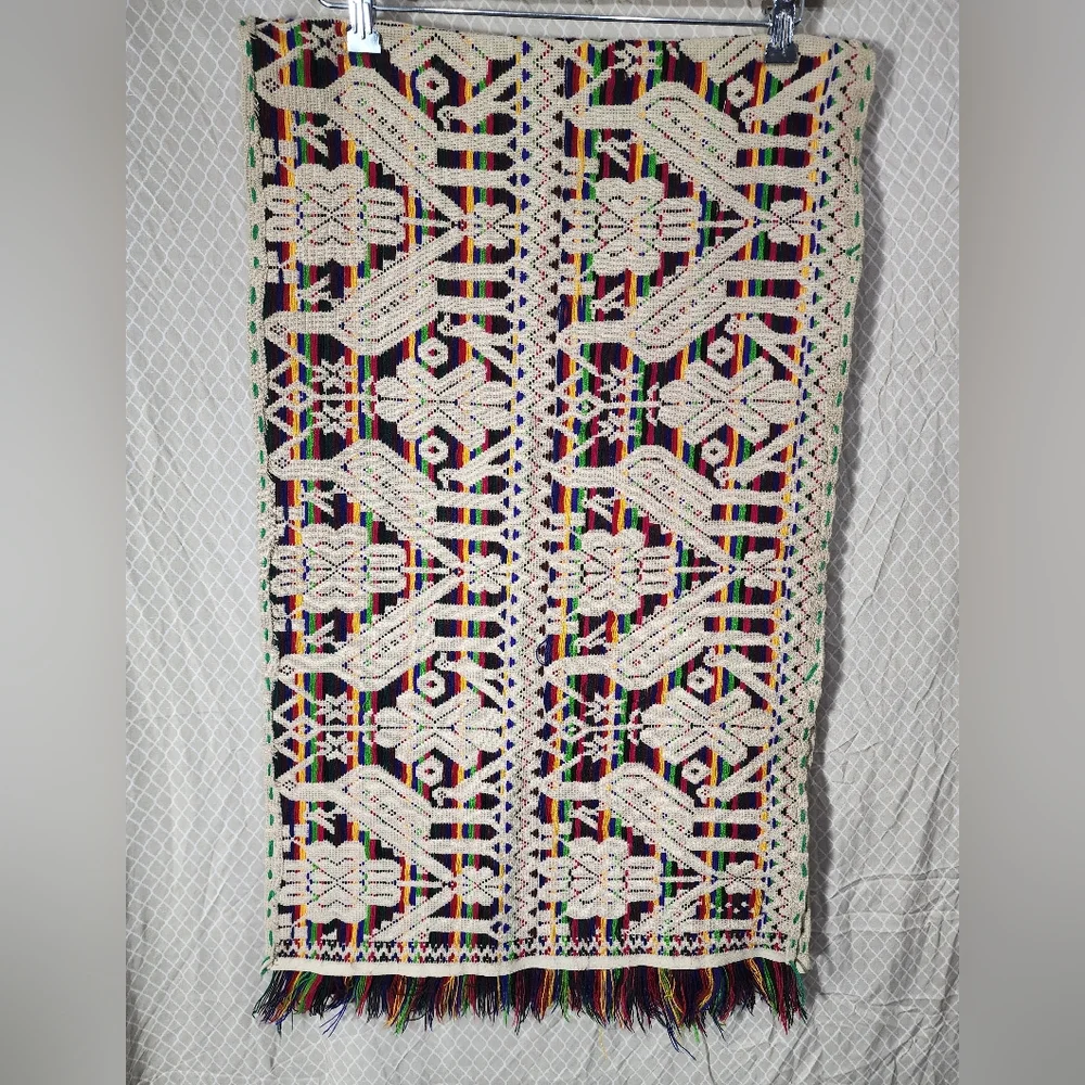 Vintage Mazahua Embroidery Table Runner Mexican Tree of Life Textile Used Great